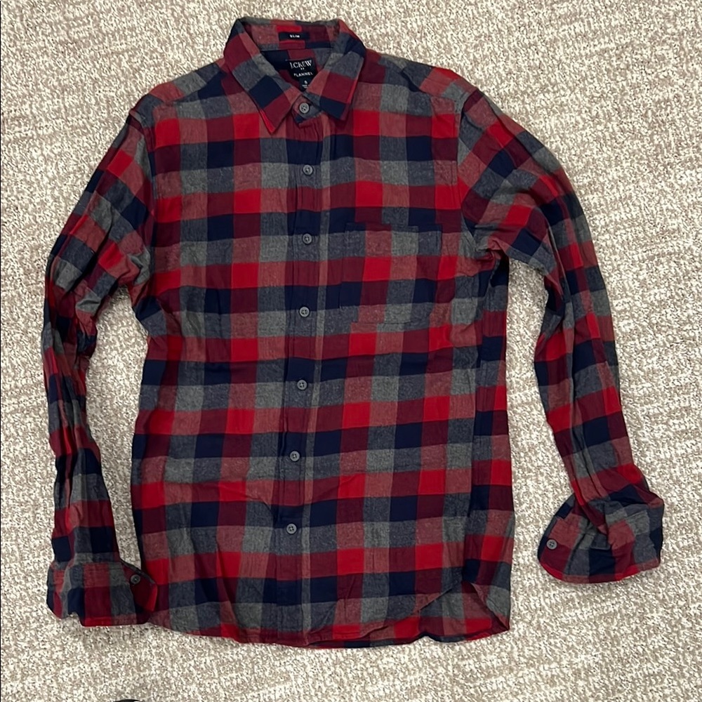 J. Crew Red and Blue Casual Button Down Shirt